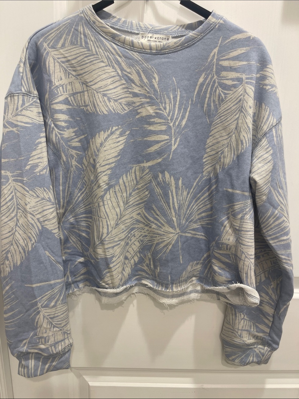 Paper Crane Light Blue Palm-Print Scoop Neck Sweatshirt